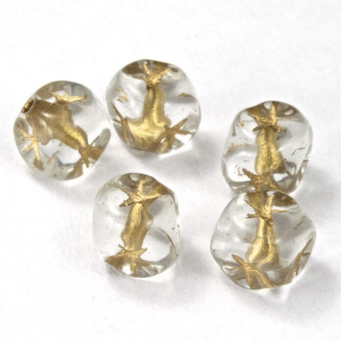 6mm Clear Cube Bead with Gold Star (25 Pcs) #KSA005-General Bead