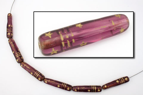 7mm x 28mm Transparent Amethyst Tube with Gold Decoration-General Bead