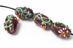16mm Amethyst Lampwork Barrel with Pink Flowers (2 Pcs) #LCM005-General Bead