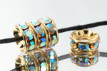 6mm Crystal AB/Gold Rhinestone Rondelle #RTB504