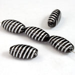 15mm Black/Silver Stripe Oval (6 Pcs) #2584-General Bead