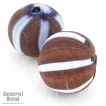 15mm Brick Red and White Stripe Bead (10 Pcs) #4514-General Bead