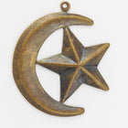 28mm Antique Brass Crescent Moon with Star Charm (2 Pcs) #5489c-General Bead