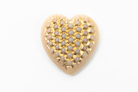 Vintage 15mm x 14mm Gold on Beige Heart Cabochon #XS3-E