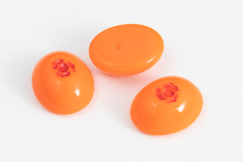 Vintage 8mm x 10mm Orange Oval Cabochon with Red Flower (2 Pcs) #XS46-A-1