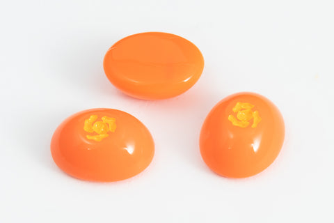Vintage 8mm x 10mm Orange Oval Cabochon with Yellow Flower (2 Pcs) #XS46-A-2