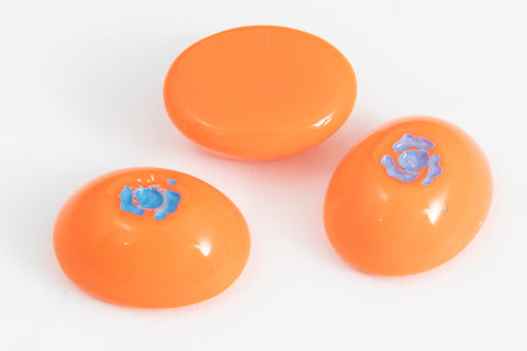 Vintage 8mm x 10mm Orange Oval Cabochon with Blue Flower (2 Pcs) #XS46-A-4