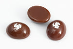 Vintage 8mm x 10mm Brown Oval Cabochon with White Flower (2 Pcs) #XS46-A-5