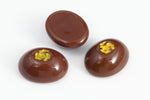 Vintage 8mm x 10mm Brown Oval Cabochon with Yellow Flower (2 Pcs) #XS46-A-7