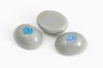 Vintage 8mm x 10mm Gray Oval Cabochon with Blue Flower (2 Pcs) #XS46-B-1