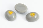 Vintage 8mm x 10mm Gray Oval Cabochon with Yellow Flower (2 Pcs) #XS46-B-2