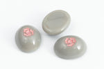 Vintage 8mm x 10mm Gray Oval Cabochon with Pink Flower (2 Pcs) #XS46-B-4