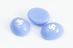 Vintage 8mm x 10mm Blue Oval Cabochon with White Flower (2 Pcs) #XS46-B-6