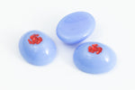Vintage 8mm x 10mm Blue Oval Cabochon with Red Flower (2 Pcs) #XS46-B-7