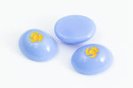 Vintage 8mm x 10mm Blue Oval Cabochon with Yellow Flower (2 Pcs) #XS46-B-8