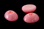 Vintage 8mm x 10mm Pink Oval Cabochon with Pink Flower (2 Pcs) #XS46-C-1