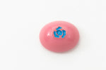 Vintage 8mm x 10mm Pink Oval Cabochon with Blue Flower (2 Pcs) #XS46-C-3