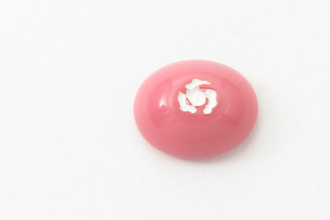 Vintage 8mm x 10mm Pink Oval Cabochon with White Flower (2 Pcs) #XS46-C-4