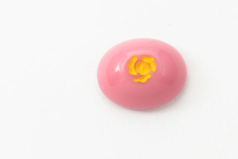 Vintage 8mm x 10mm Pink Oval Cabochon with Yellow Flower (2 Pcs) #XS46-C-5