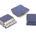 Vintage 7mm Dark Blue Square With Silver Beaded Edge #XS52-A